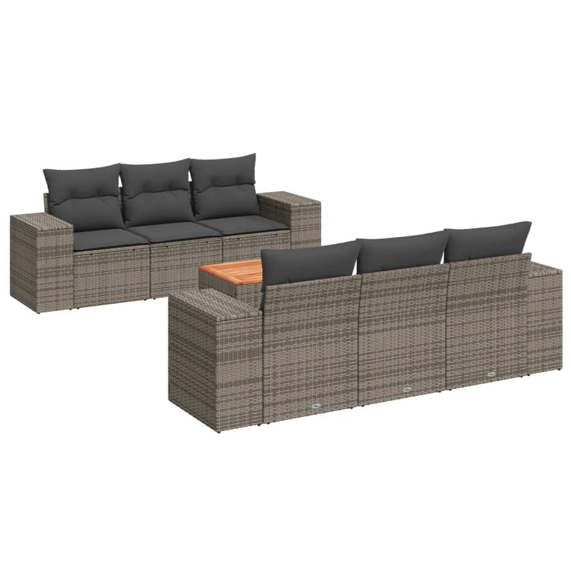 7-delige Loungeset met kussens poly rattan grijs