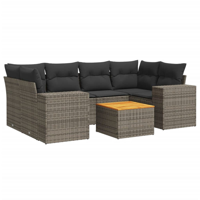 7-delige Loungeset met kussens poly rattan grijs