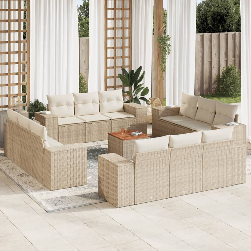 13-delige Loungeset met kussens poly rattan beige