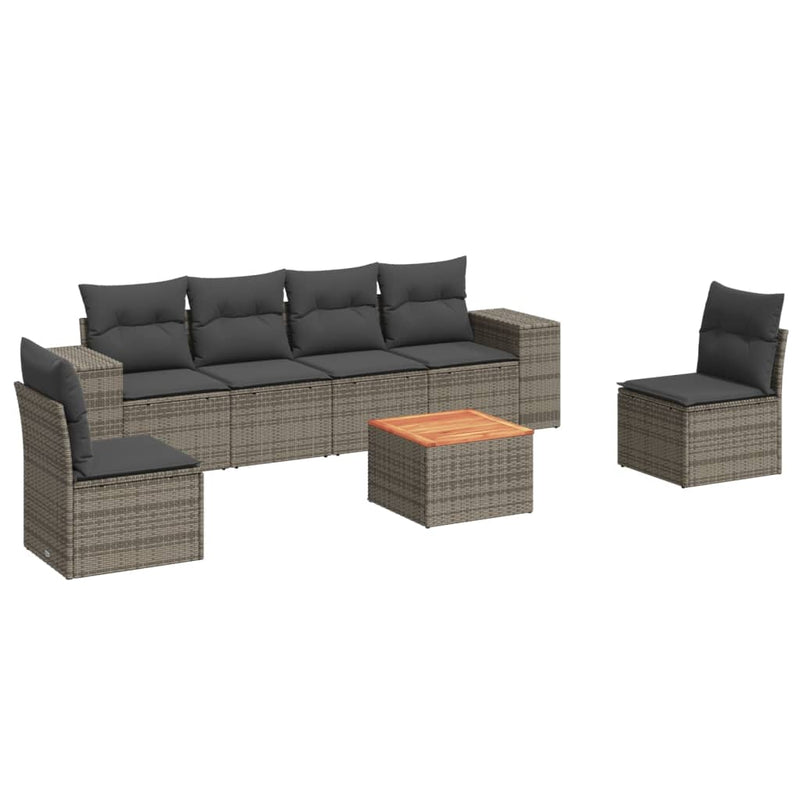 7-delige Loungeset met kussens poly rattan grijs