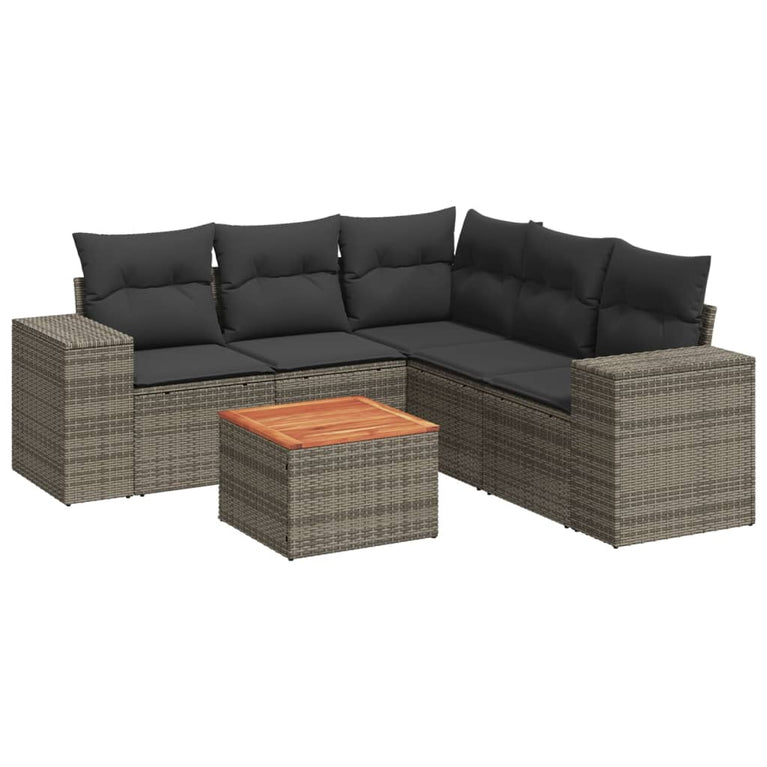 6-delige Loungeset met kussens poly rattan grijs