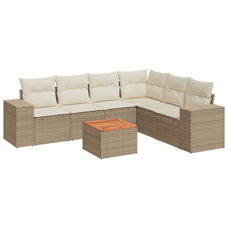 7-delige Loungeset met kussens poly rattan beige