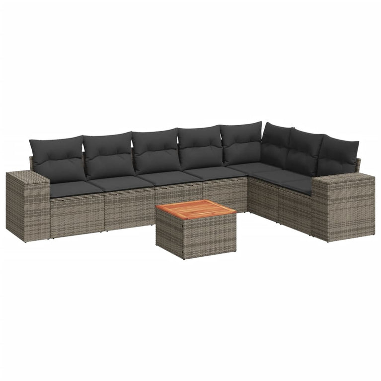8-delige Loungeset met kussens poly rattan grijs