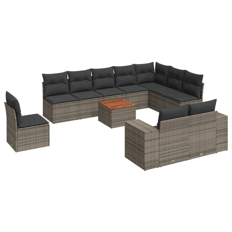11-delige Loungeset met kussens poly rattan grijs