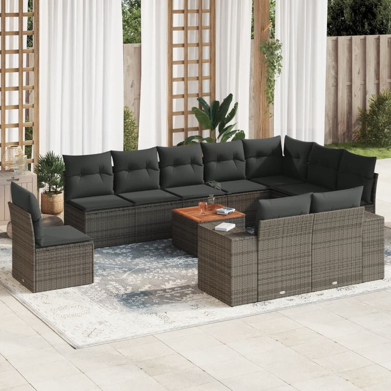 11-delige Loungeset met kussens poly rattan grijs