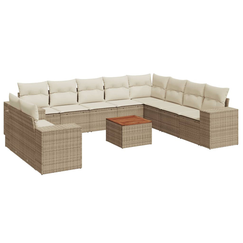 11-delige Tuinset met kussens poly rattan beige