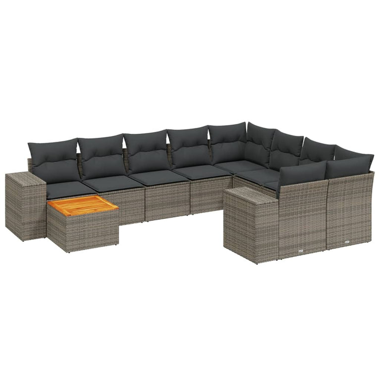 11-delige Loungeset met kussens poly rattan grijs