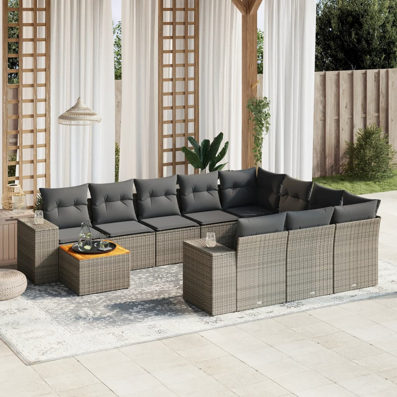 11-delige Loungeset met kussens poly rattan grijs