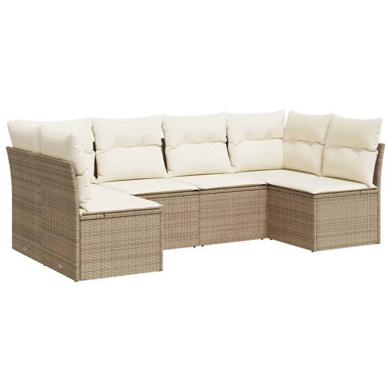 6-delige Loungeset met kussens poly rattan beige