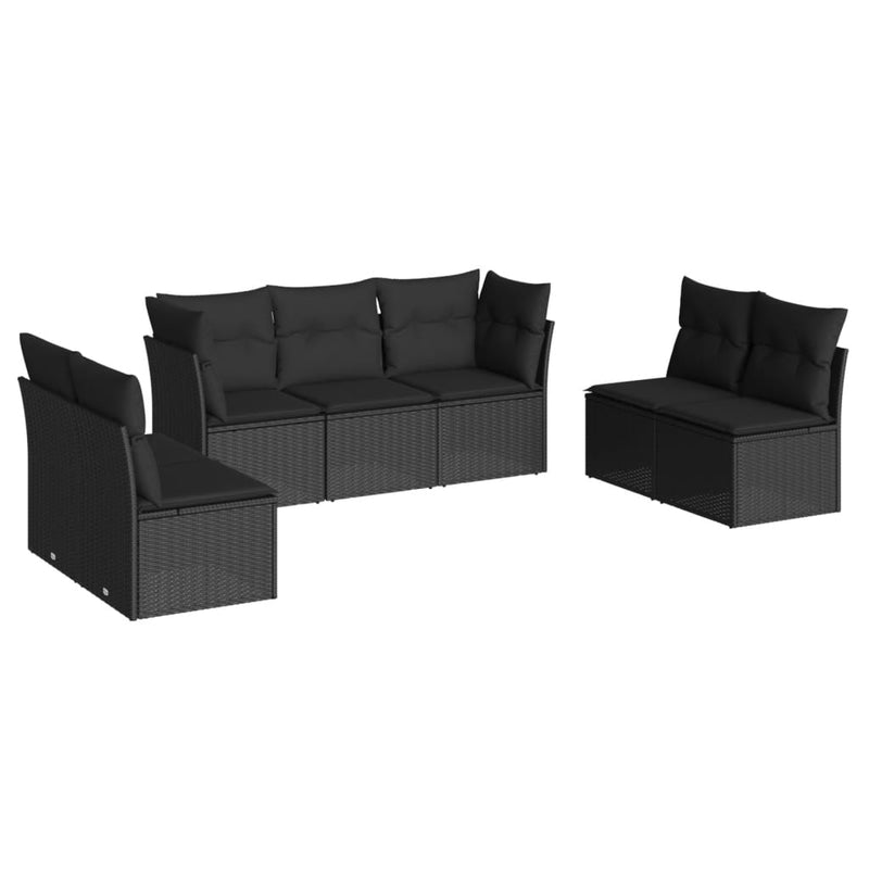 7-delige Loungeset met kussens poly rattan zwart