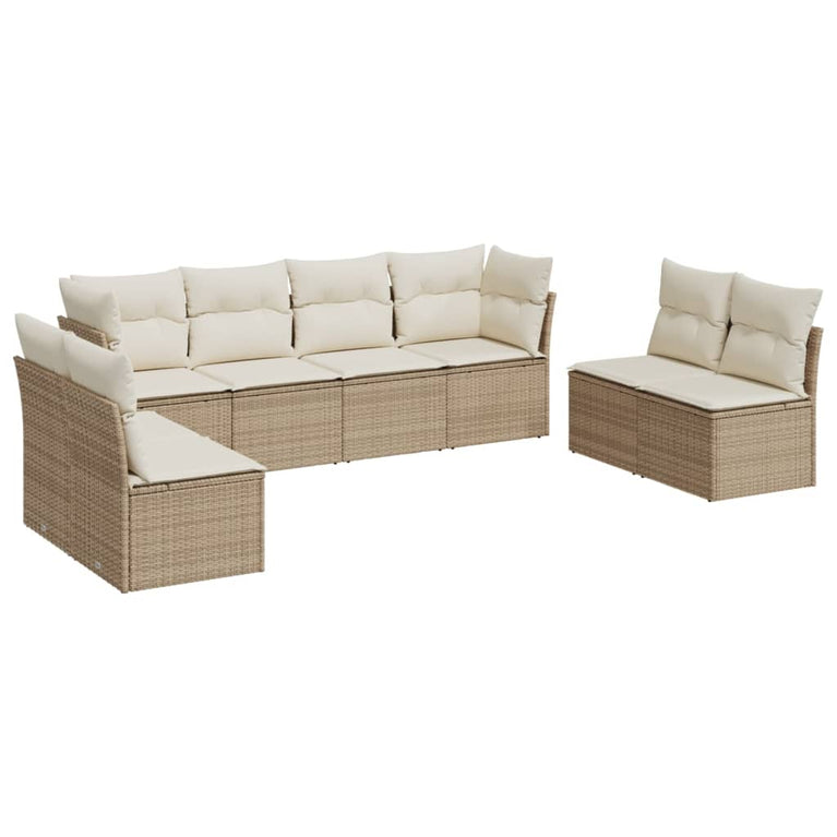 8-delige Loungeset met kussens poly rattan beige