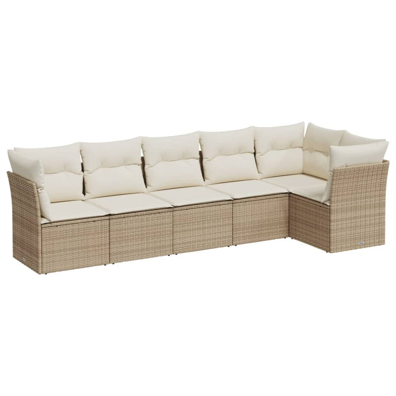 6-delige Loungeset met kussens poly rattan beige