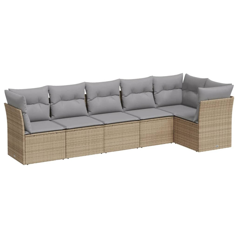 6-delige Loungeset met kussens poly rattan beige
