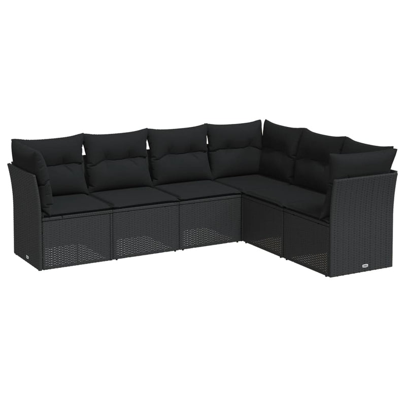6-delige Loungeset met kussens poly rattan zwart