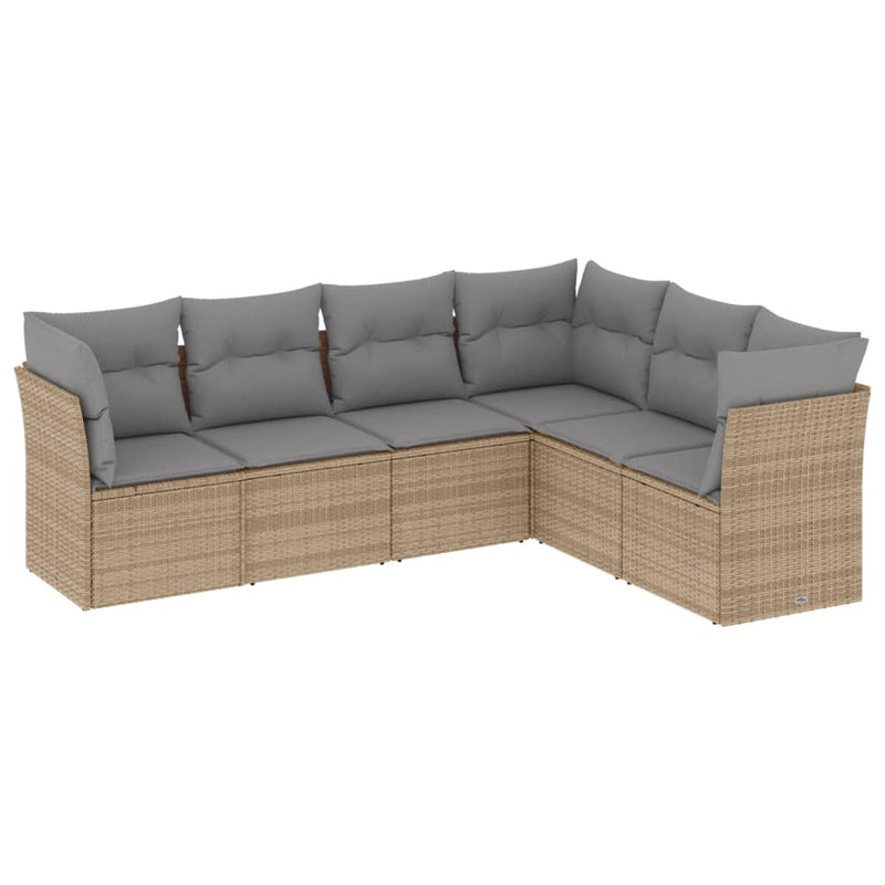 6-delige Loungeset met kussens poly rattan beige