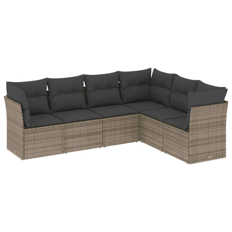 6-delige Loungeset met kussens poly rattan grijs