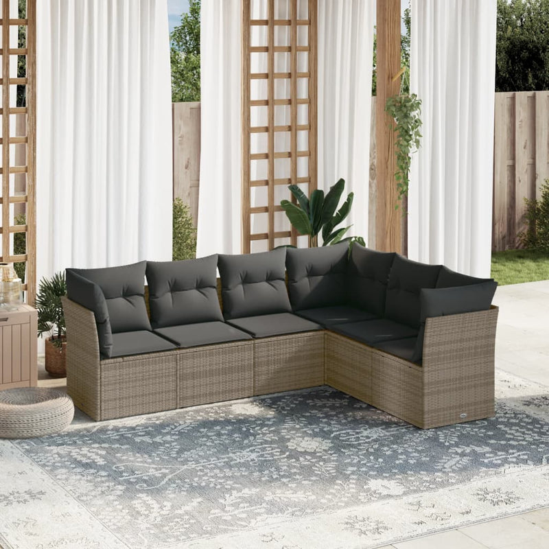 6-delige Loungeset met kussens poly rattan grijs