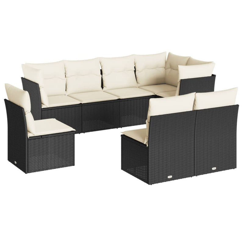 8-delige Loungeset met kussens poly rattan zwart