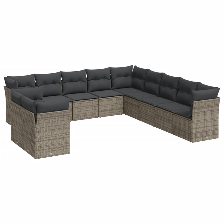 11-delige Loungeset met kussens poly rattan grijs