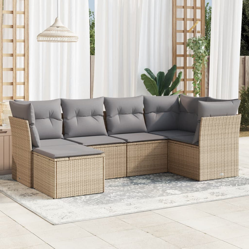 6-delige Loungeset met kussens poly rattan beige
