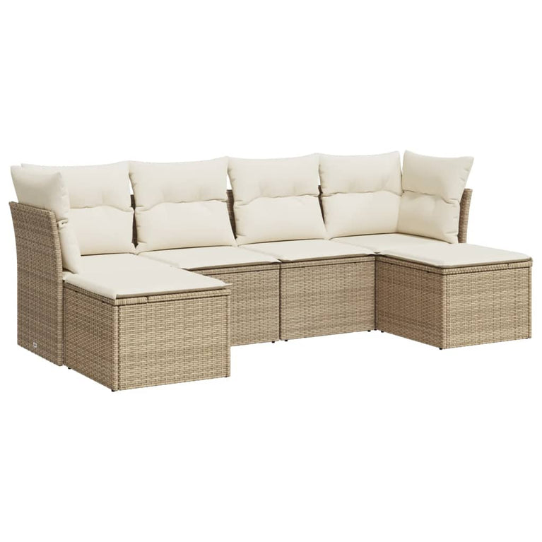 6-delige Loungeset met kussens poly rattan beige