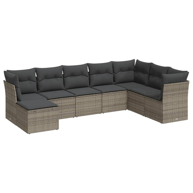 8-delige Loungeset met kussens poly rattan grijs