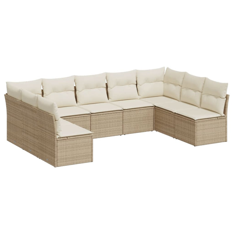 9-delige Loungeset met kussens poly rattan beige