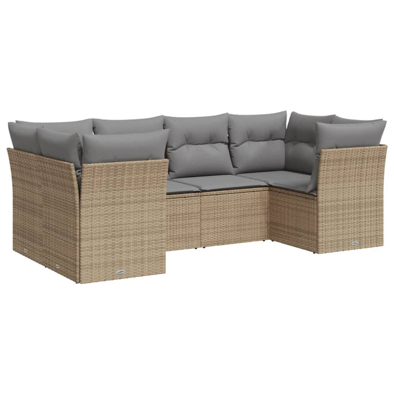 6-delige Loungeset met kussens poly rattan beige