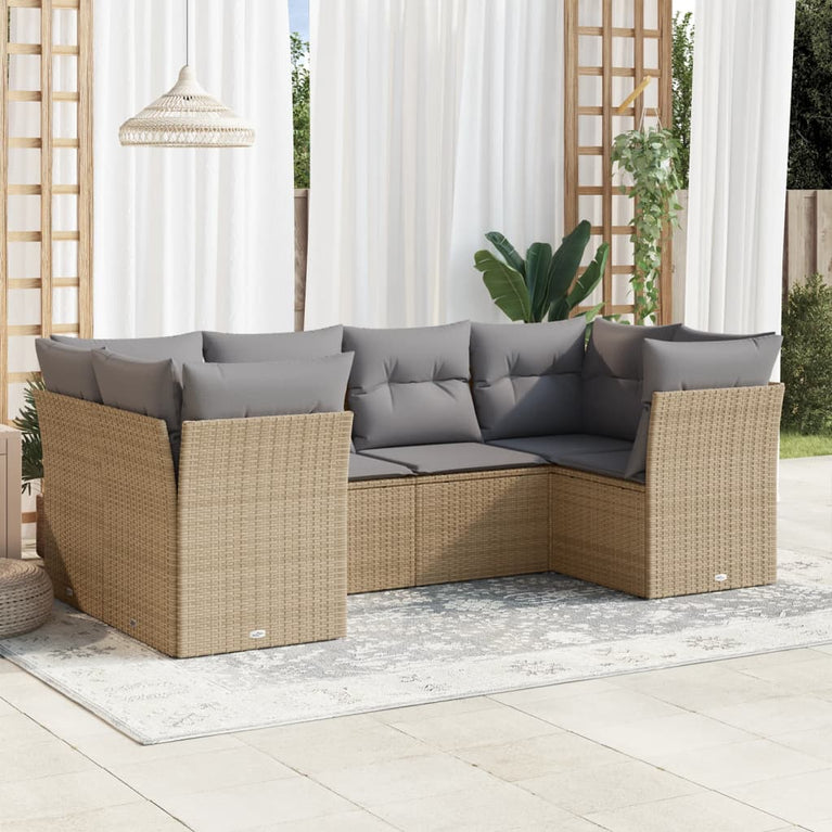 6-delige Loungeset met kussens poly rattan beige