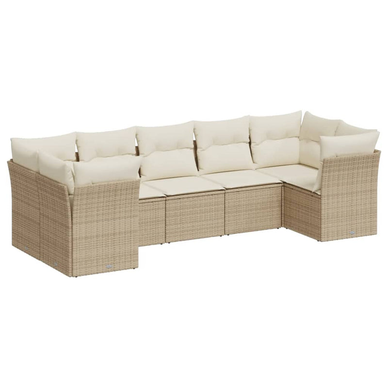 7-delige Loungeset met kussens poly rattan beige