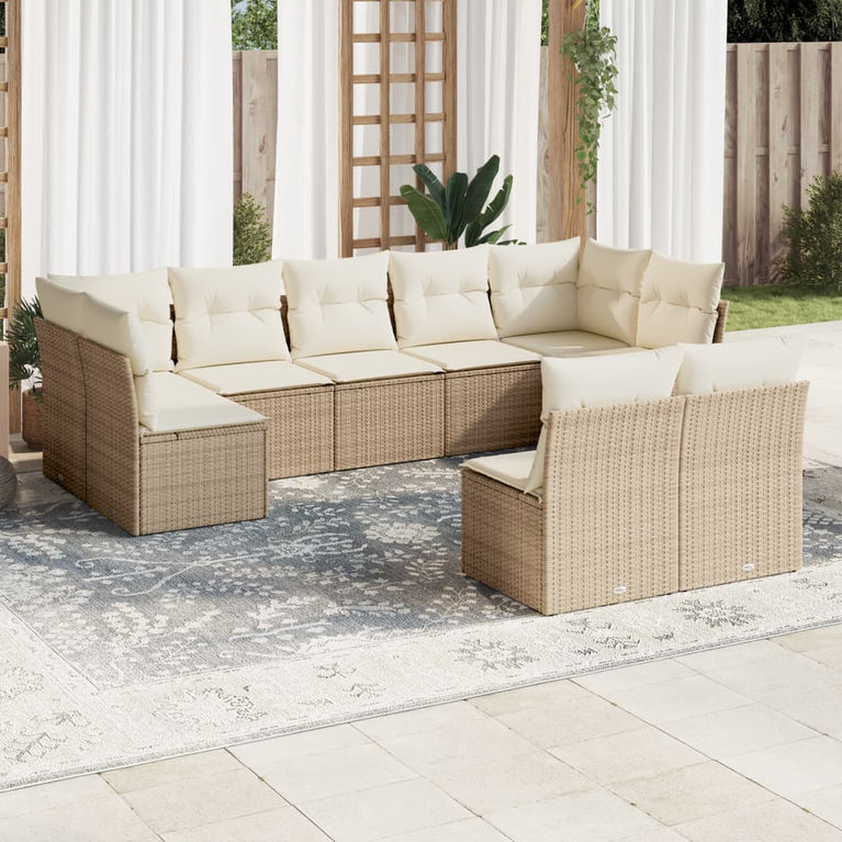 9-delige Loungeset met kussens poly rattan beige