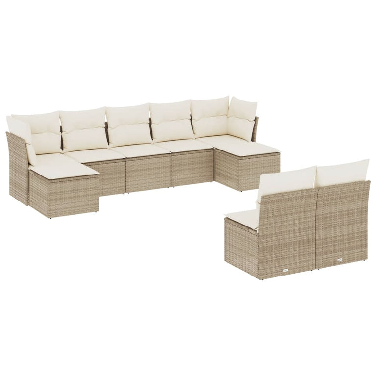 9-delige Loungeset met kussens poly rattan beige