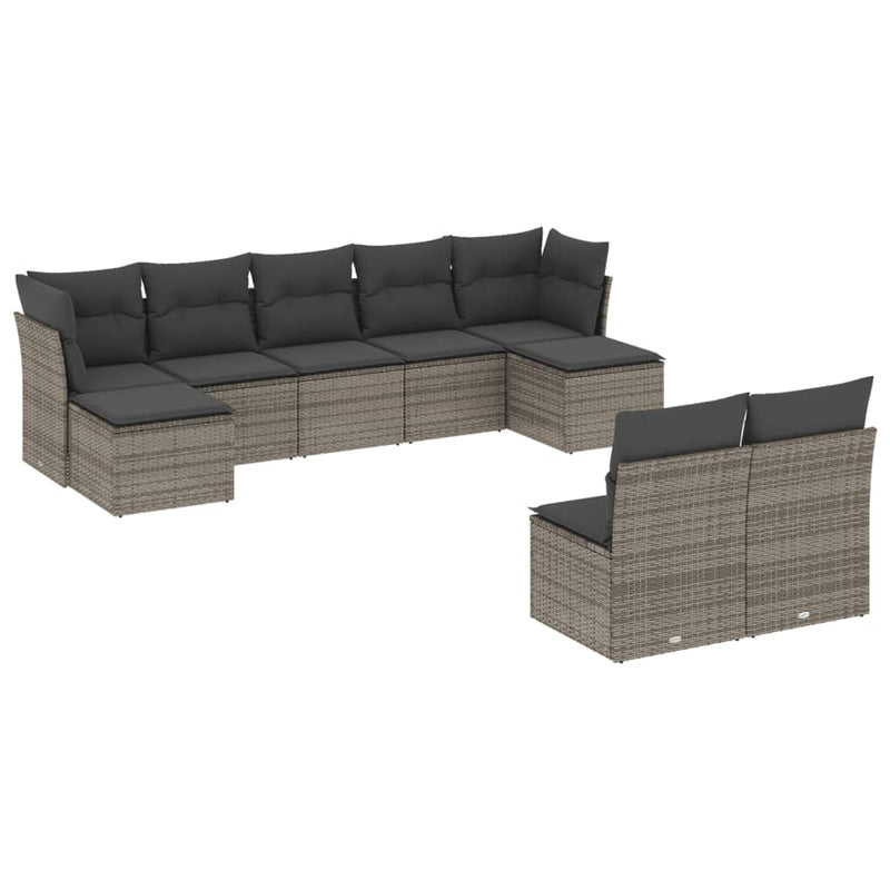9-delige Loungeset met kussens poly rattan grijs