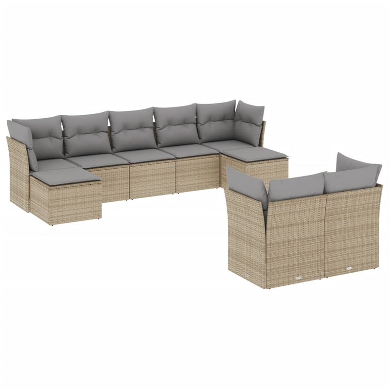 9-delige Loungeset met kussens poly rattan beige