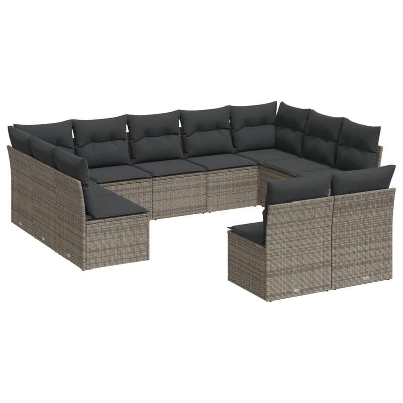 11-delige Loungeset met kussens poly rattan grijs