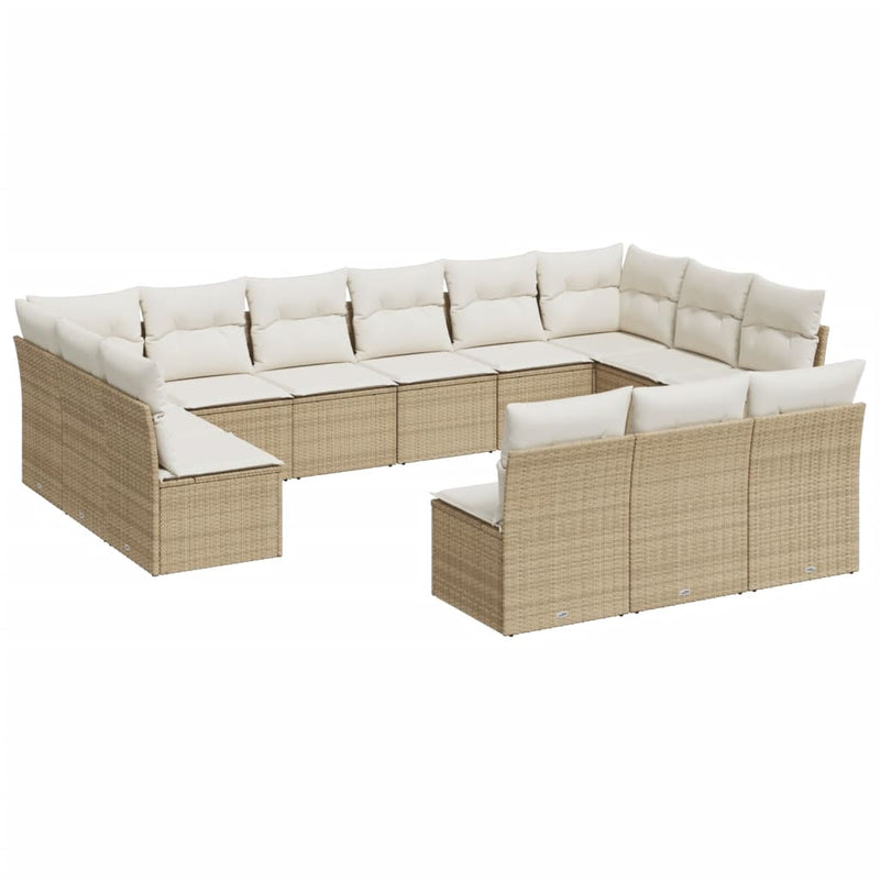 13-delige Loungeset met kussens poly rattan beige
