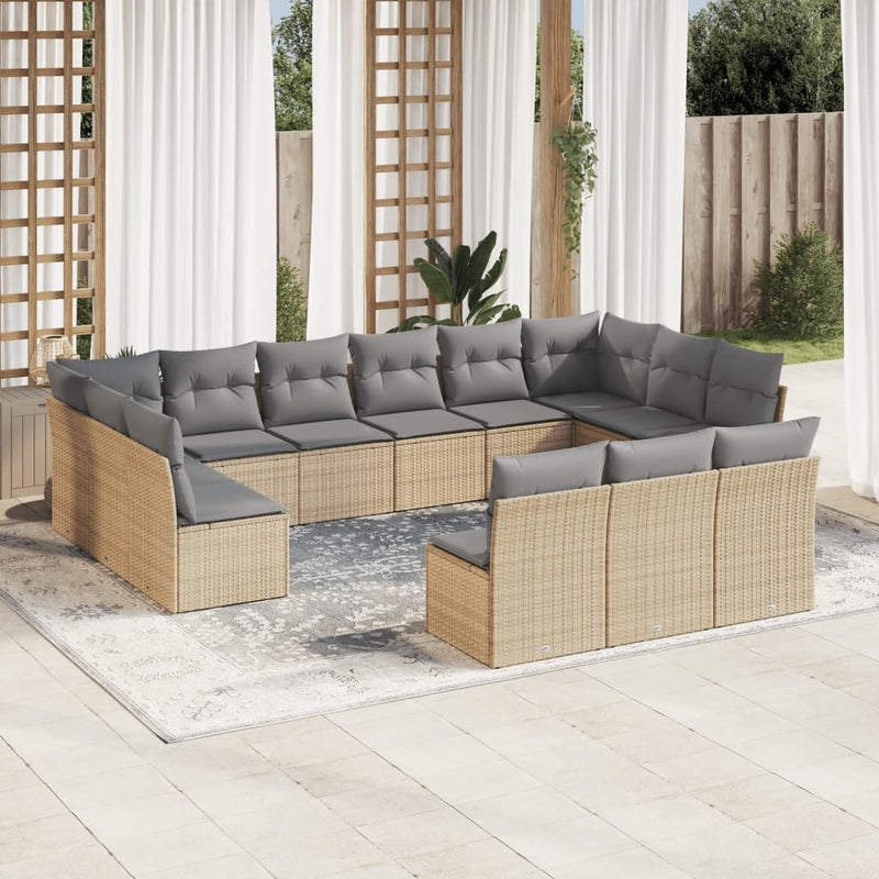 13-delige Loungeset met kussens poly rattan beige