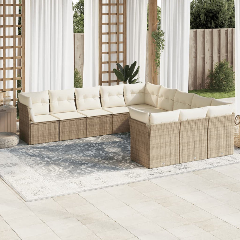 11-delige Tuinset met kussens poly rattan beige