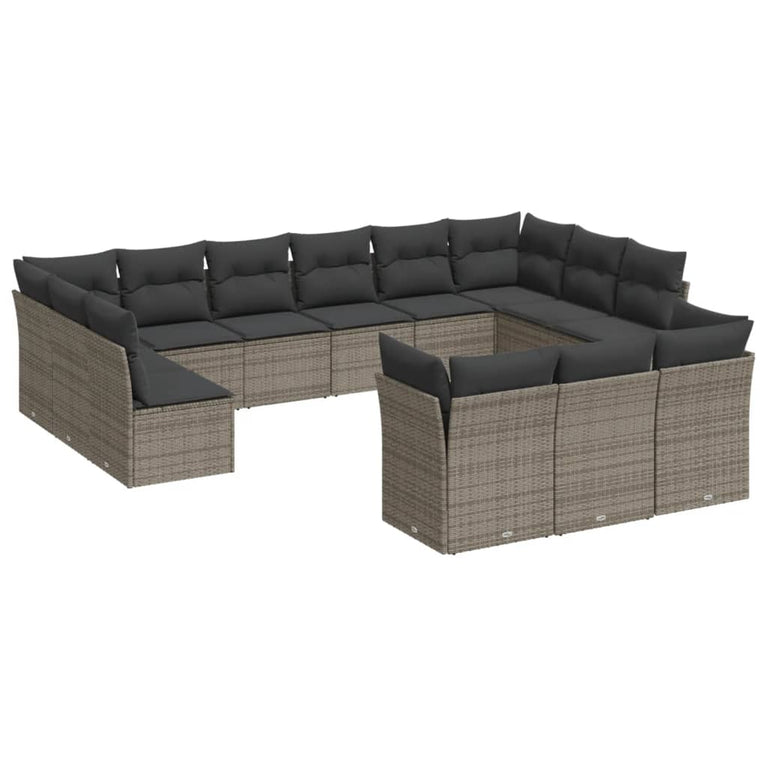 13-delige Loungeset met kussens poly rattan grijs