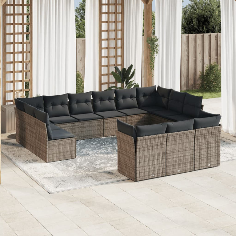 13-delige Loungeset met kussens poly rattan grijs