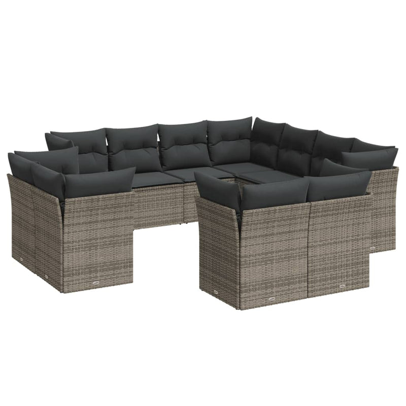 11-delige Loungeset met kussens poly rattan grijs