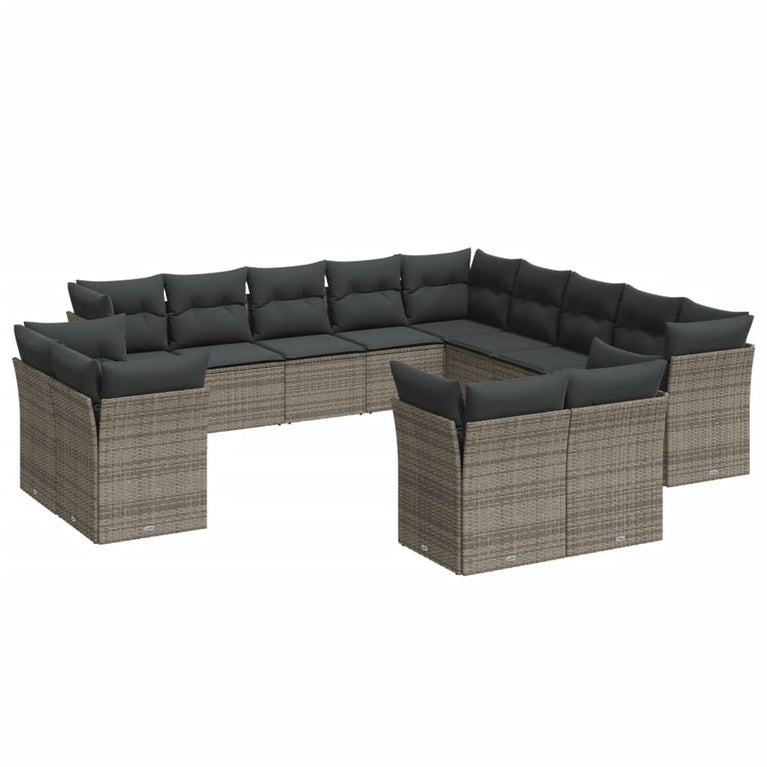 13-delige Loungeset met kussens poly rattan grijs
