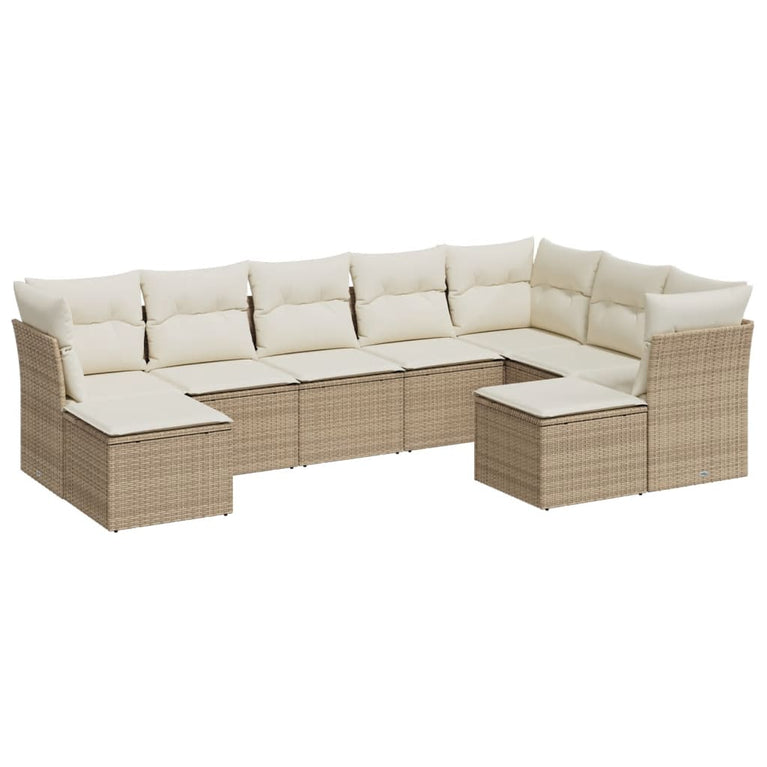 9-delige Loungeset met kussens poly rattan beige