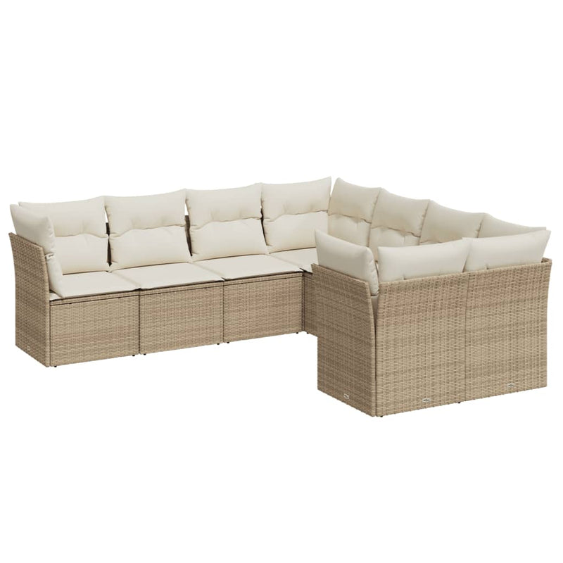 8-delige Loungeset met kussens poly rattan beige