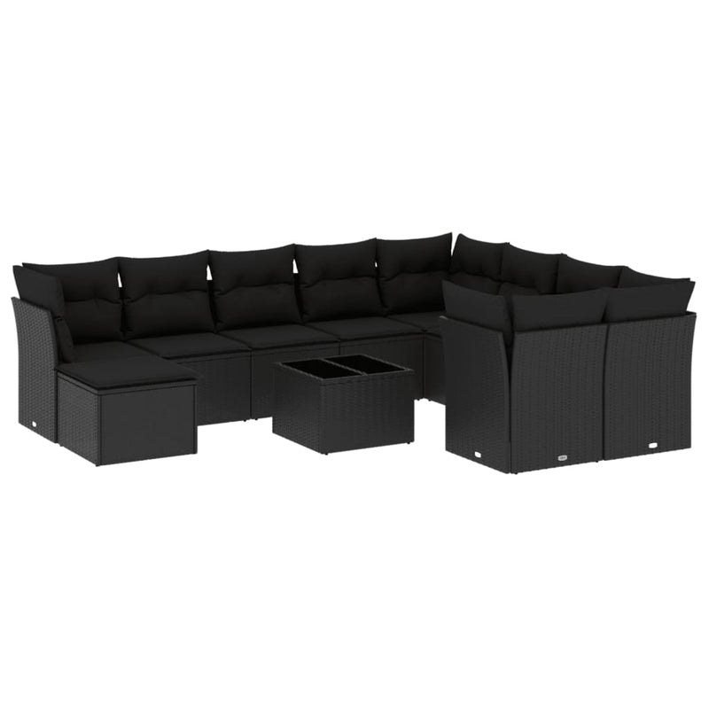 11-delige Loungeset met kussens poly rattan zwart