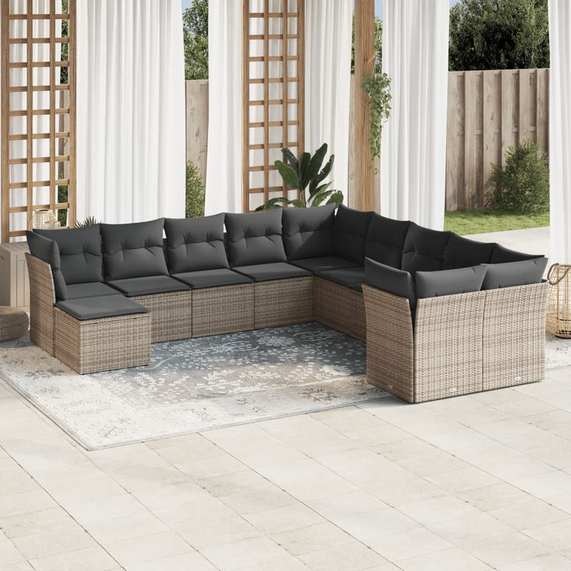 11-delige Loungeset met kussens poly rattan grijs