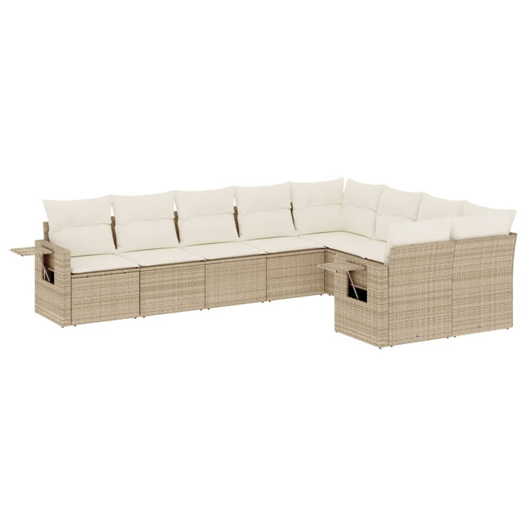 9-delige Loungeset met kussens poly rattan beige