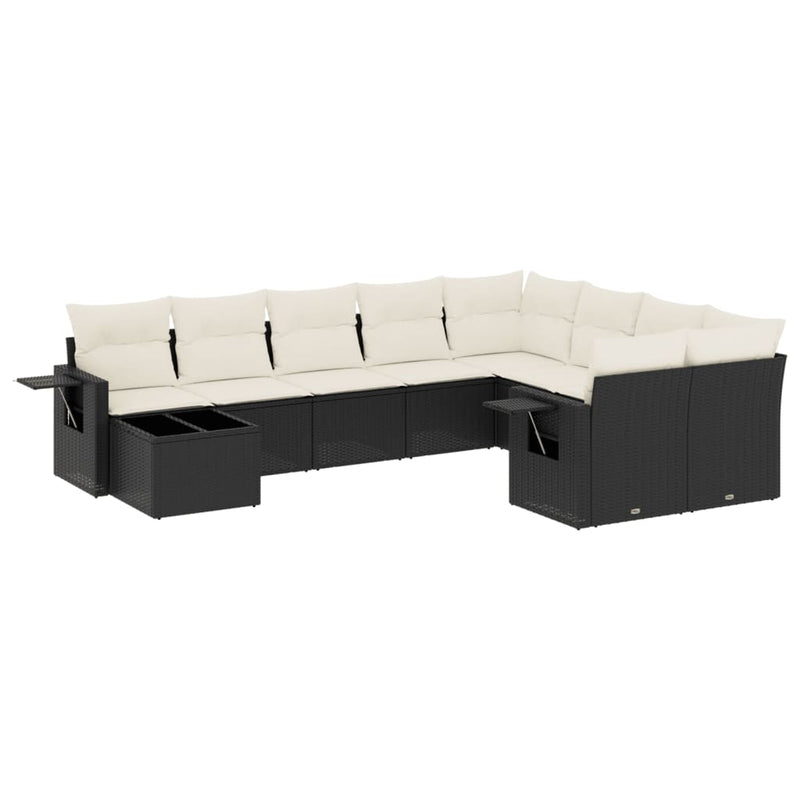 10-delige Loungeset met kussens poly rattan zwart