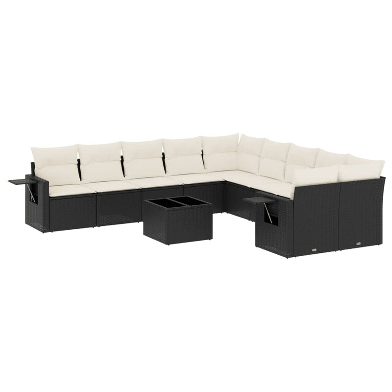 11-delige Loungeset met kussens poly rattan zwart