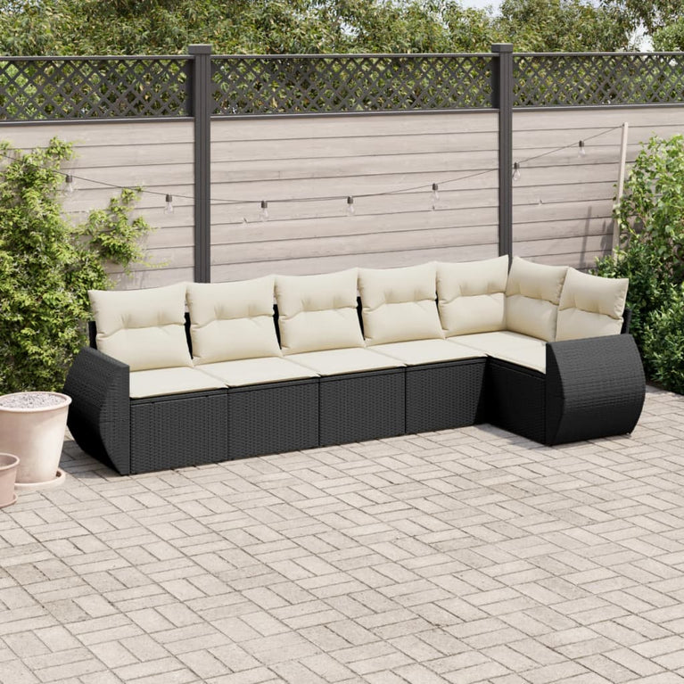 6-delige Loungeset met kussens poly rattan zwart